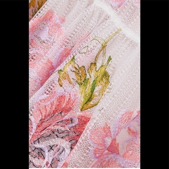 Marchesa Notte Tiered Embroidered Tulle Midi Dress - Picture 8 of 12